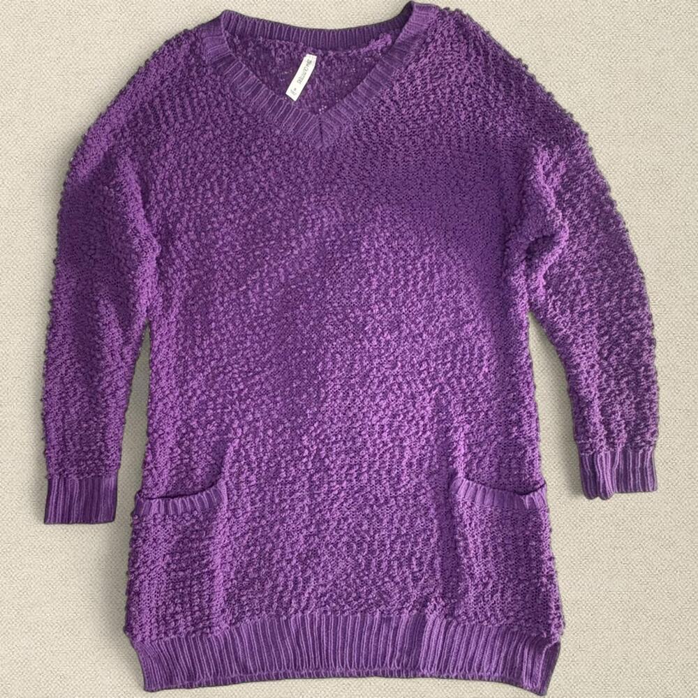 Purple Fuzzy Popcorn Knit Sweater sz S Pockets Oversized Zenana Outfitters